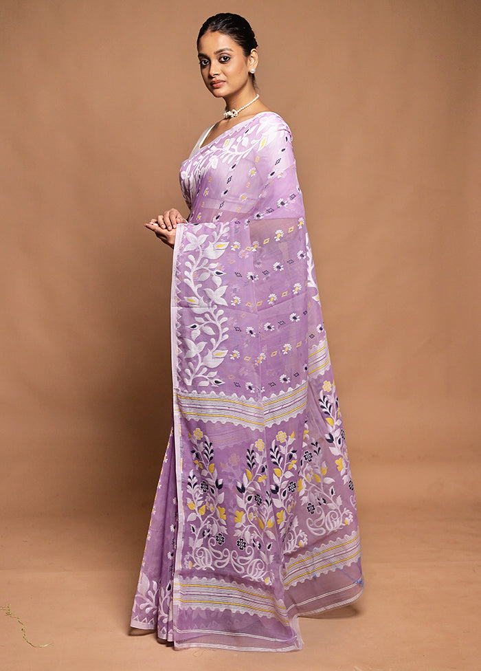 Purple Tant Jamdani Saree Without Blouse Piece