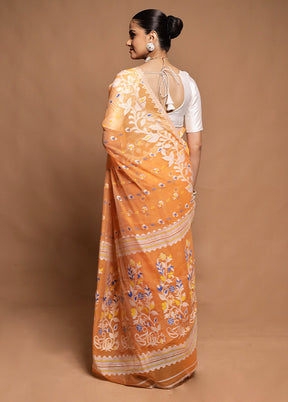 Rust Tant Jamdani Saree Without Blouse Piece