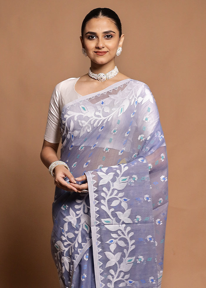 Grey Tant Jamdani Saree Without Blouse Piece
