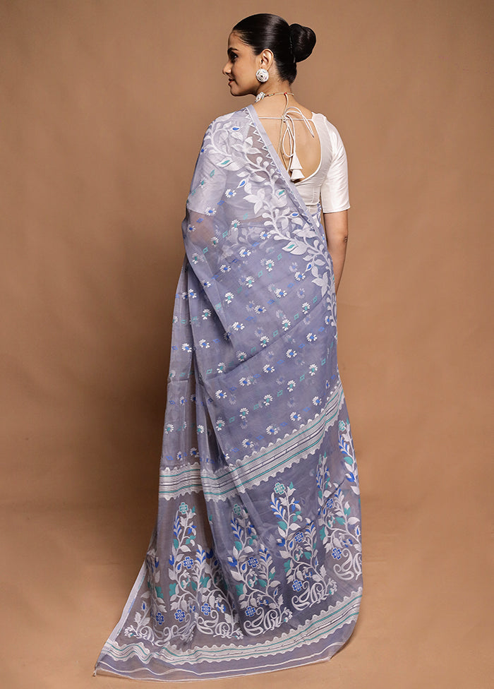Grey Tant Jamdani Saree Without Blouse Piece