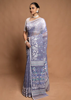 Grey Tant Jamdani Saree Without Blouse Piece