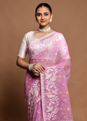 Pink Tant Jamdani Saree Without Blouse Piece