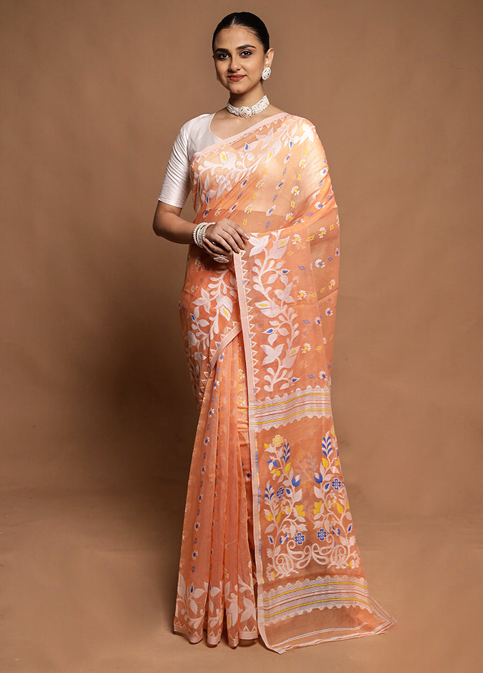 Rust Tant Jamdani Saree Without Blouse Piece