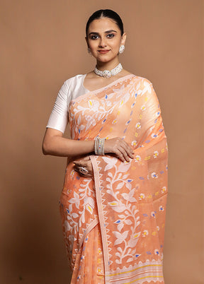 Rust Tant Jamdani Saree Without Blouse Piece