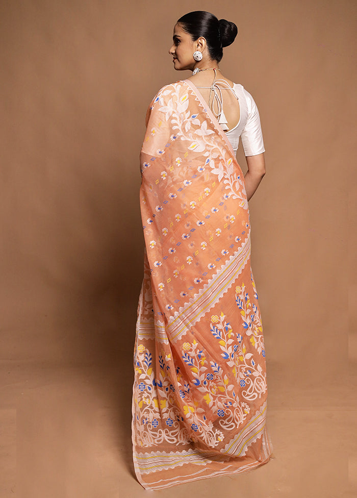 Rust Tant Jamdani Saree Without Blouse Piece