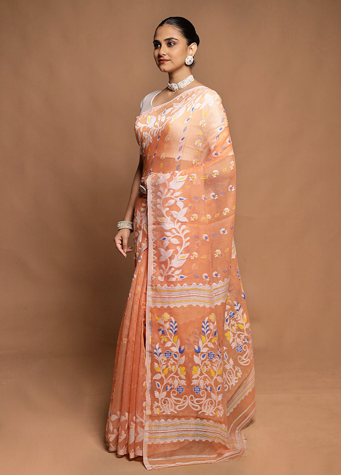 Rust Tant Jamdani Saree Without Blouse Piece