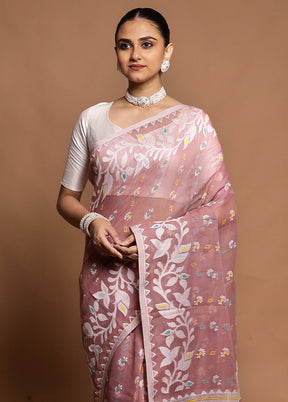 Pink Tant Jamdani Saree Without Blouse Piece