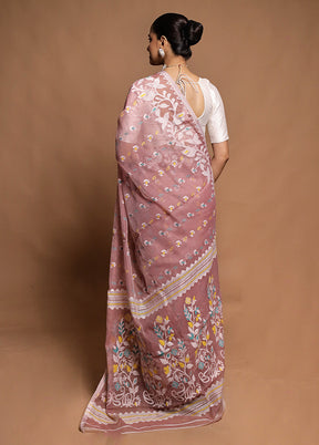 Pink Tant Jamdani Saree Without Blouse Piece