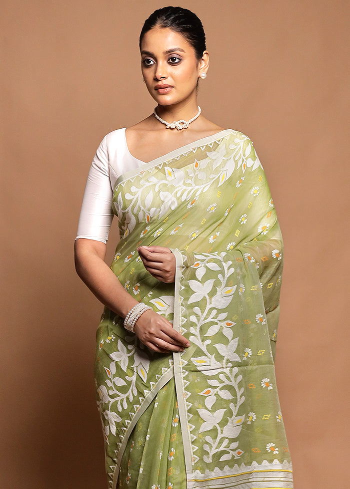 Green Tant Jamdani Saree Without Blouse Piece