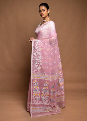 Pink Tant Jamdani Saree Without Blouse Piece