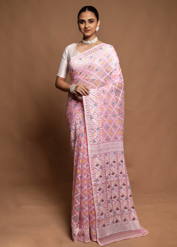 Pink Tant Jamdani Saree Without Blouse Piece