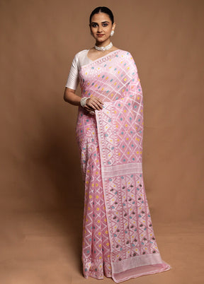 Pink Tant Jamdani Saree Without Blouse Piece