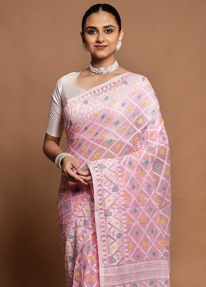 Pink Tant Jamdani Saree Without Blouse Piece