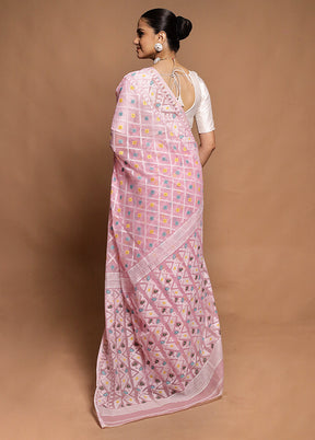 Pink Tant Jamdani Saree Without Blouse Piece