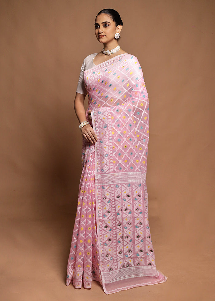 Pink Tant Jamdani Saree Without Blouse Piece