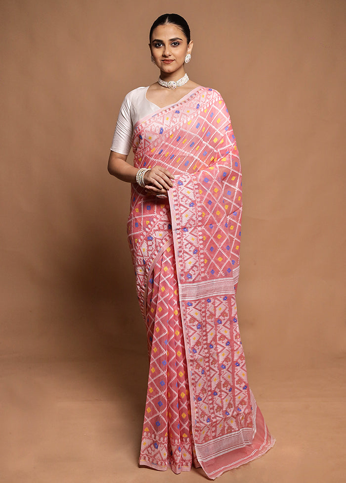 Pink Tant Jamdani Saree Without Blouse Piece
