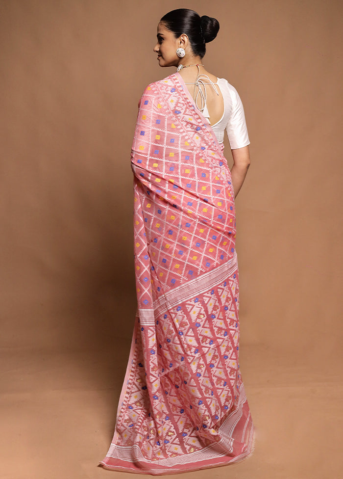 Pink Tant Jamdani Saree Without Blouse Piece
