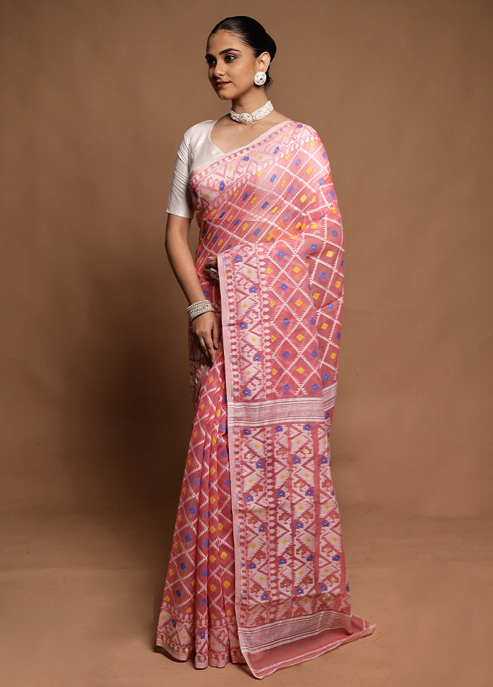 Pink Tant Jamdani Saree Without Blouse Piece