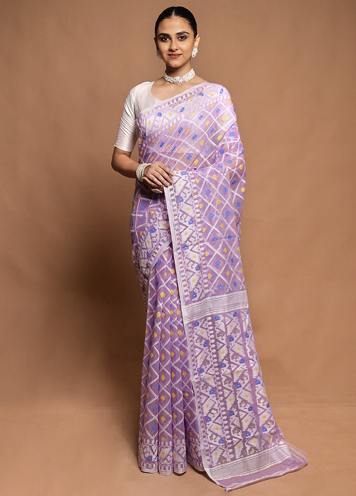 Purple Tant Jamdani Saree Without Blouse Piece