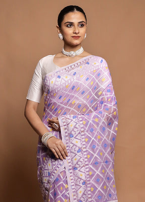 Purple Tant Jamdani Saree Without Blouse Piece