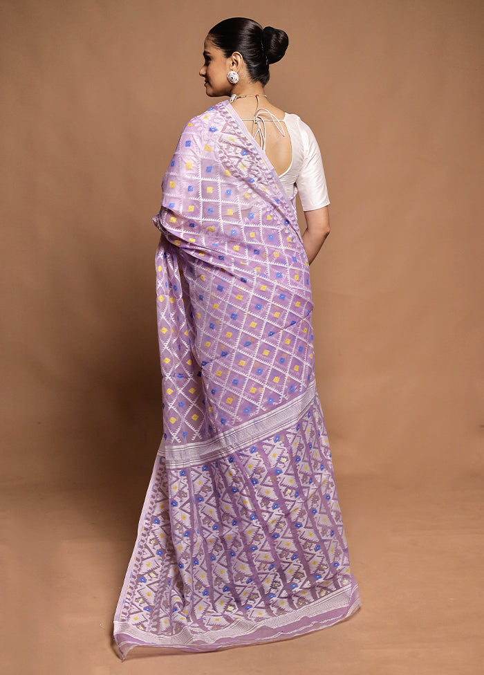 Purple Tant Jamdani Saree Without Blouse Piece