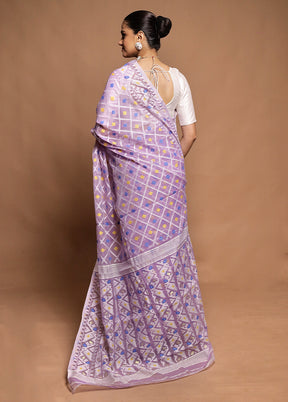 Purple Tant Jamdani Saree Without Blouse Piece