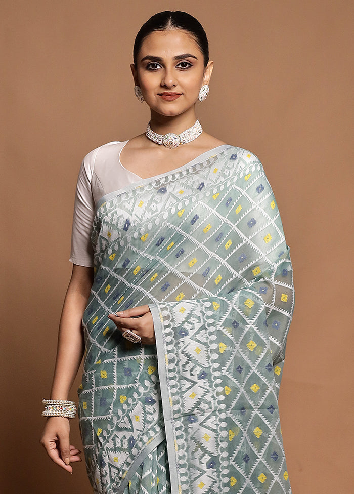 Green Tant Jamdani Saree Without Blouse Piece