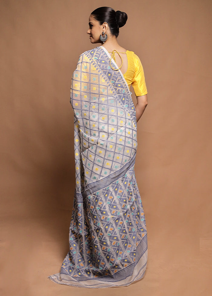 White Tant Jamdani Saree Without Blouse Piece