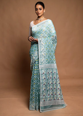 Green Tant Jamdani Saree Without Blouse Piece