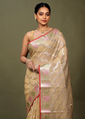Cream Kora Silk Saree With Blouse Piece
