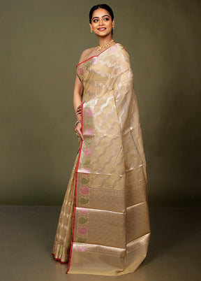 Cream Kora Silk Saree With Blouse Piece