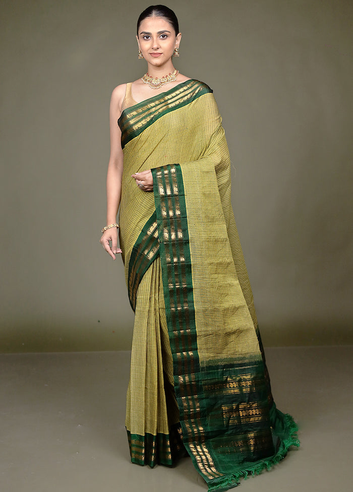 Green Gadwal Pure Silk Saree Without Blouse Piece