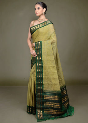 Green Gadwal Pure Silk Saree Without Blouse Piece