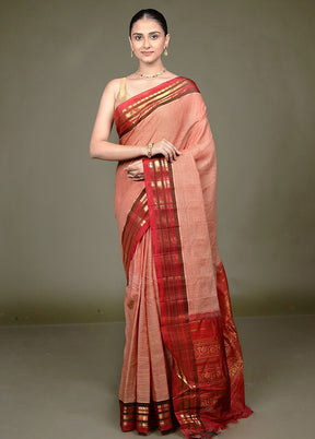 Rust Gadwal Pure Silk Saree Without Blouse Piece