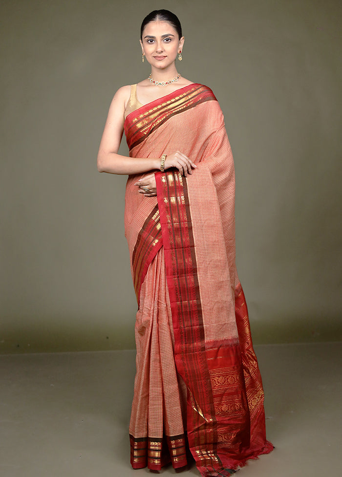 Rust Gadwal Pure Silk Saree Without Blouse Piece