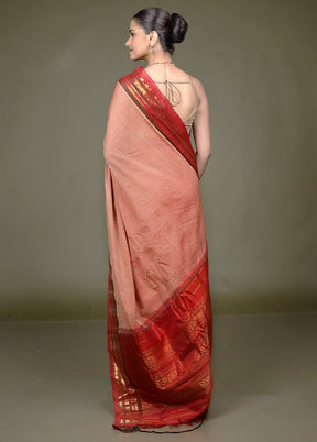 Rust Gadwal Pure Silk Saree Without Blouse Piece