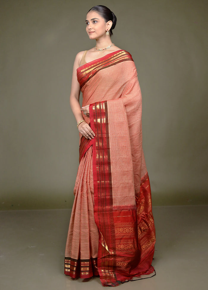Rust Gadwal Pure Silk Saree Without Blouse Piece