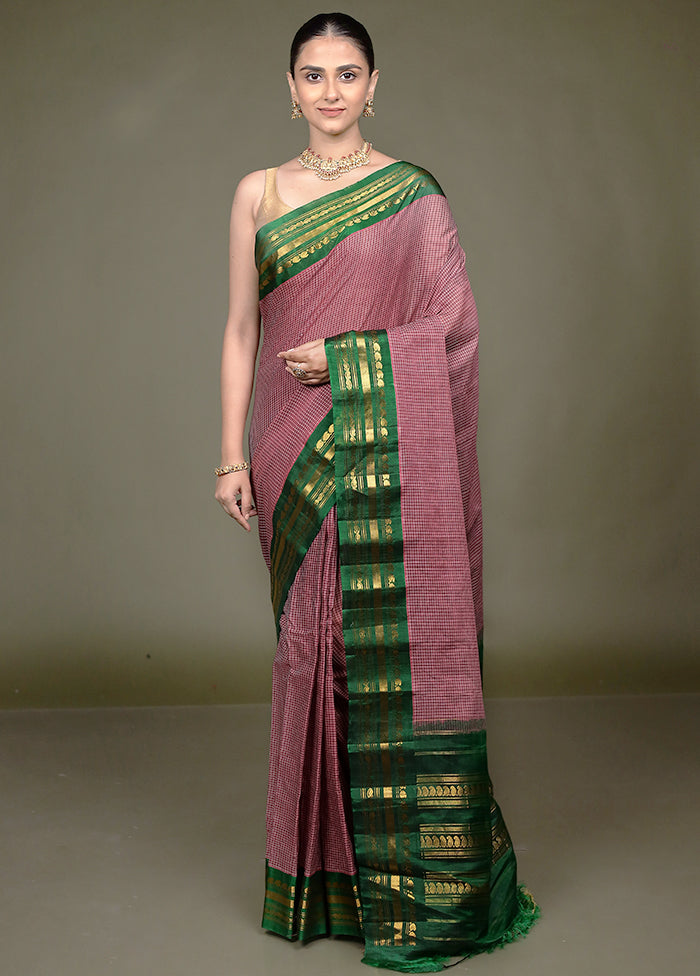 Purple Gadwal Pure Silk Saree Without Blouse Piece