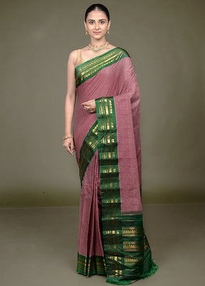 Purple Gadwal Pure Silk Saree Without Blouse Piece