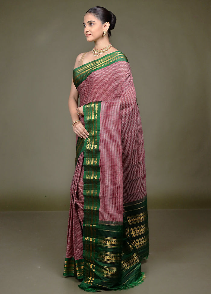 Purple Gadwal Pure Silk Saree Without Blouse Piece