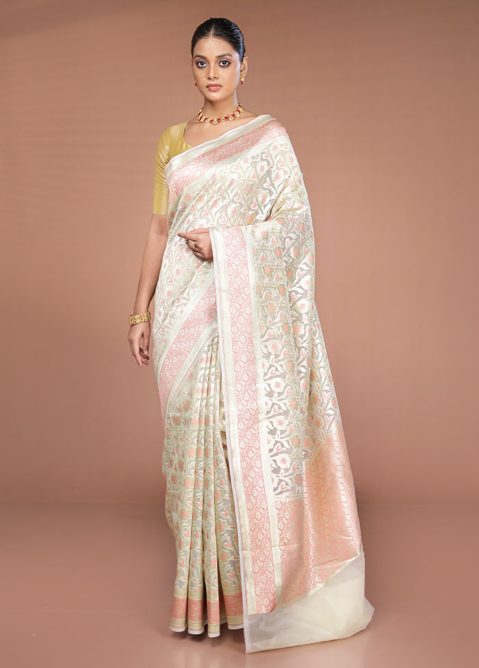 Cream Kora Silk Saree With Blouse Piece