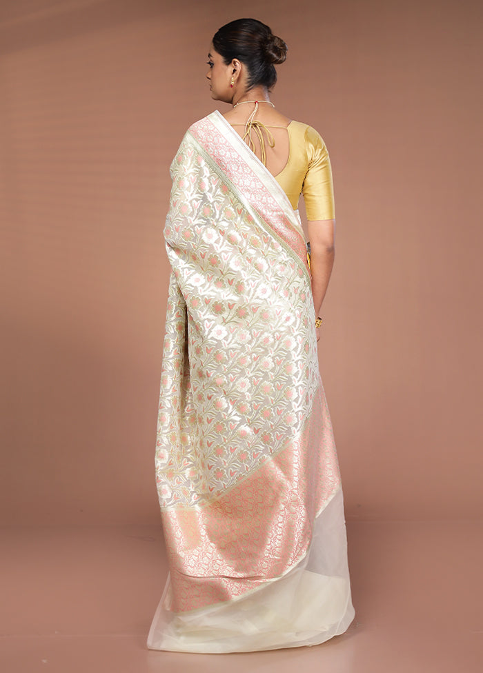 Cream Kora Silk Saree With Blouse Piece