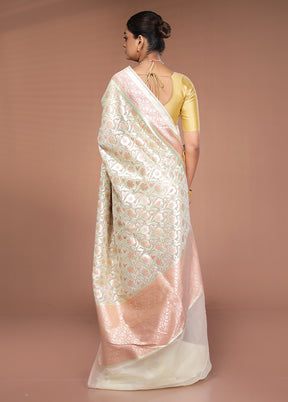 Cream Kora Silk Saree With Blouse Piece