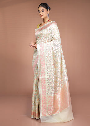 Cream Kora Silk Saree With Blouse Piece