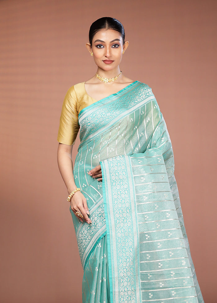Green Kora Silk Saree With Blouse Piece