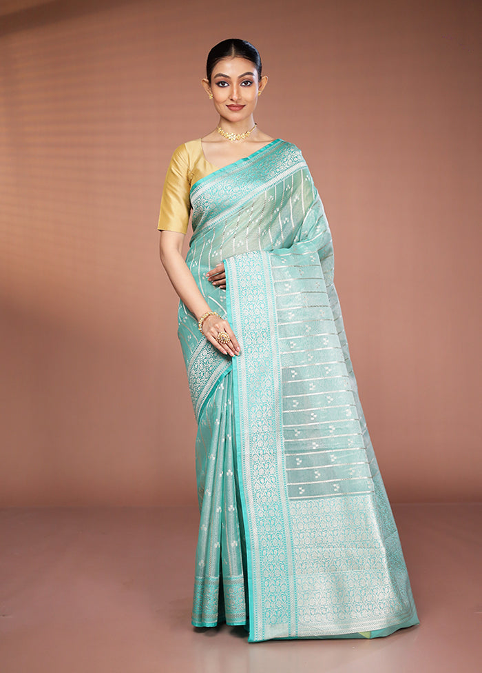 Green Kora Silk Saree With Blouse Piece