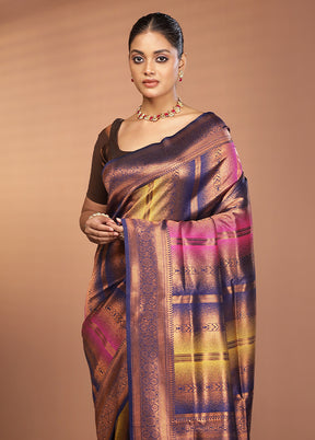 Multicolor Dupion Silk Saree With Blouse Piece