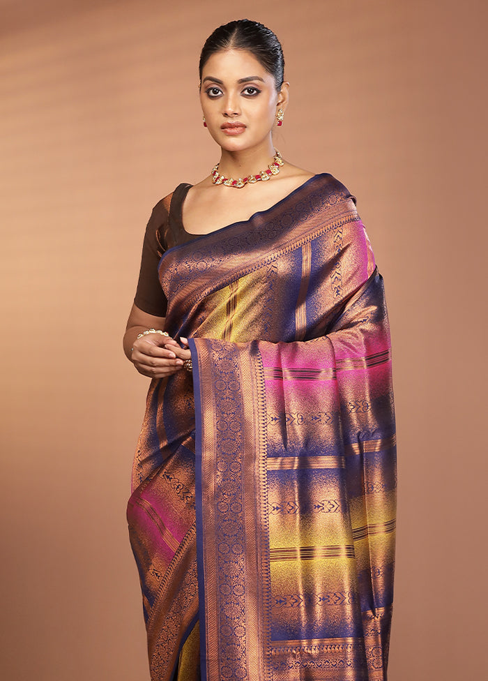 Multicolor Dupion Silk Saree With Blouse Piece