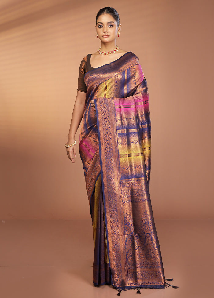 Multicolor Dupion Silk Saree With Blouse Piece