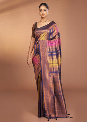 Multicolor Dupion Silk Saree With Blouse Piece